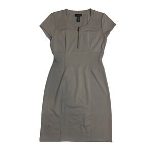 Spense Short Sleeve Knit Dress Womens Sz 4 Beige 1/4 Zip Ribbed Waist